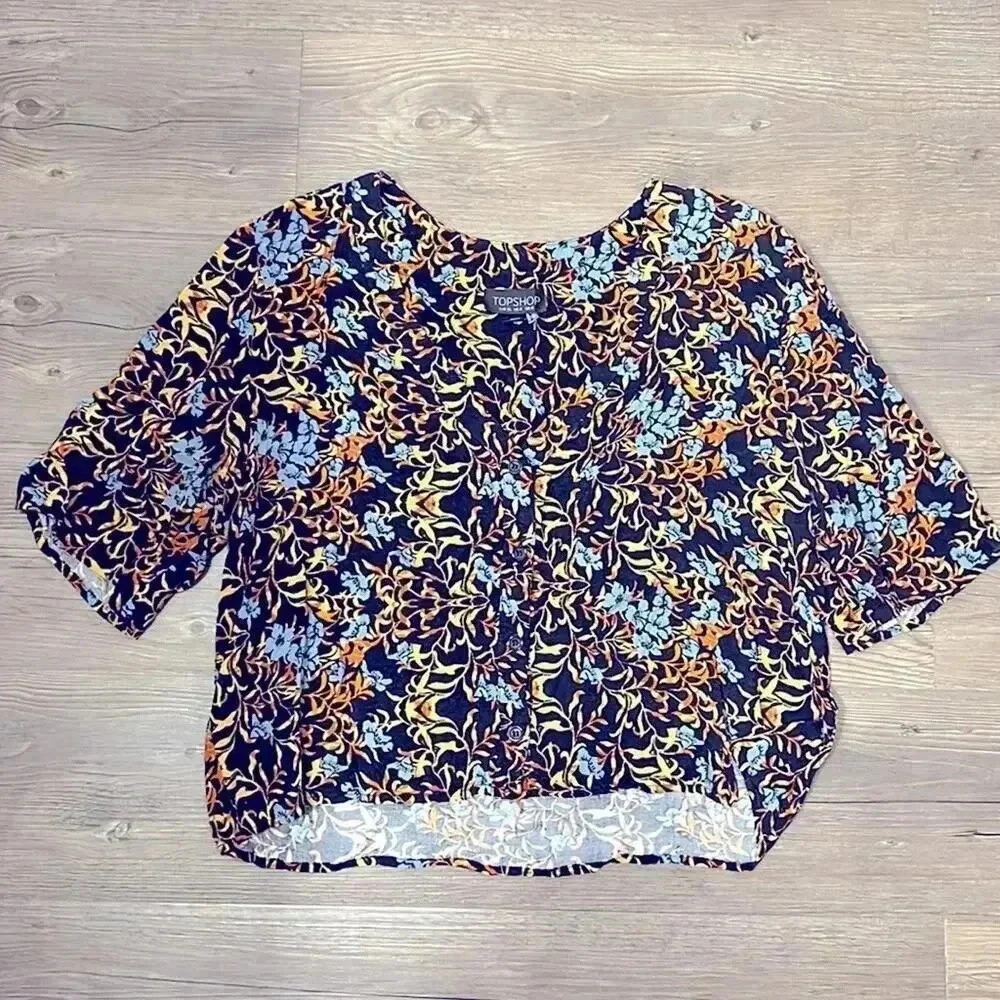 Topshop V-Neck Floral Print Button Down Crop Top Size 4